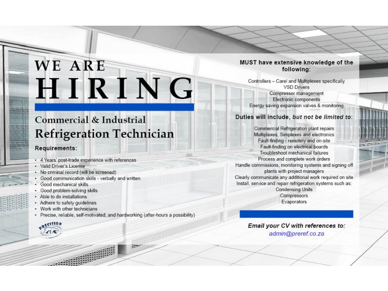 Commercial And Industrial Refrigeration Technician Vacancy Commercial And Industrial Refrigeration Technician Vacancy