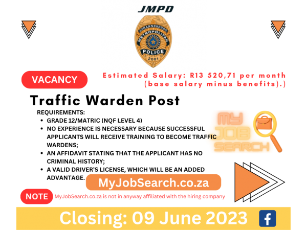 Grade 12 Wanted For Traffic Warden Post Open at JMPD